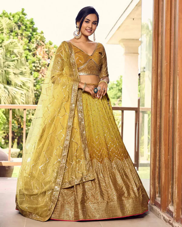 Dark & Light Yellow Lehenga Choli with Thread & Sequins Work
