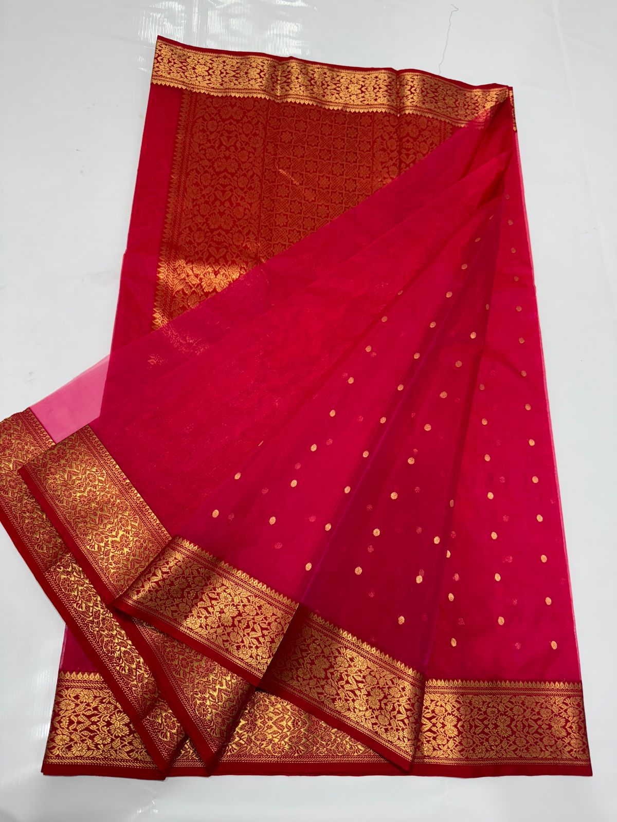 Red Chanderi Handloom Katan Silk Saree