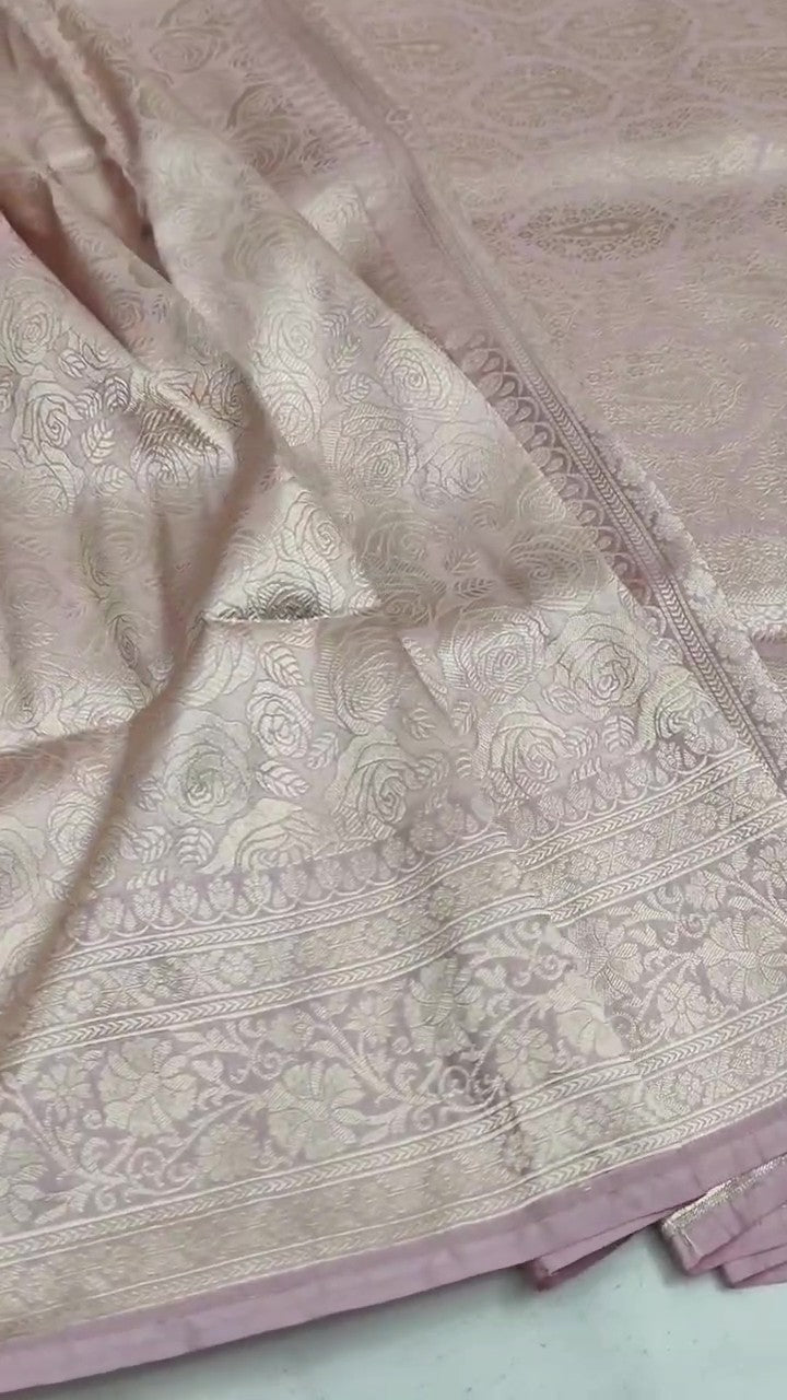 Pinkish Beige Banarasi Handloom Katan Silk Brocade Saree