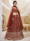 Red Georgette Lehenga with Sequins & Zari Work