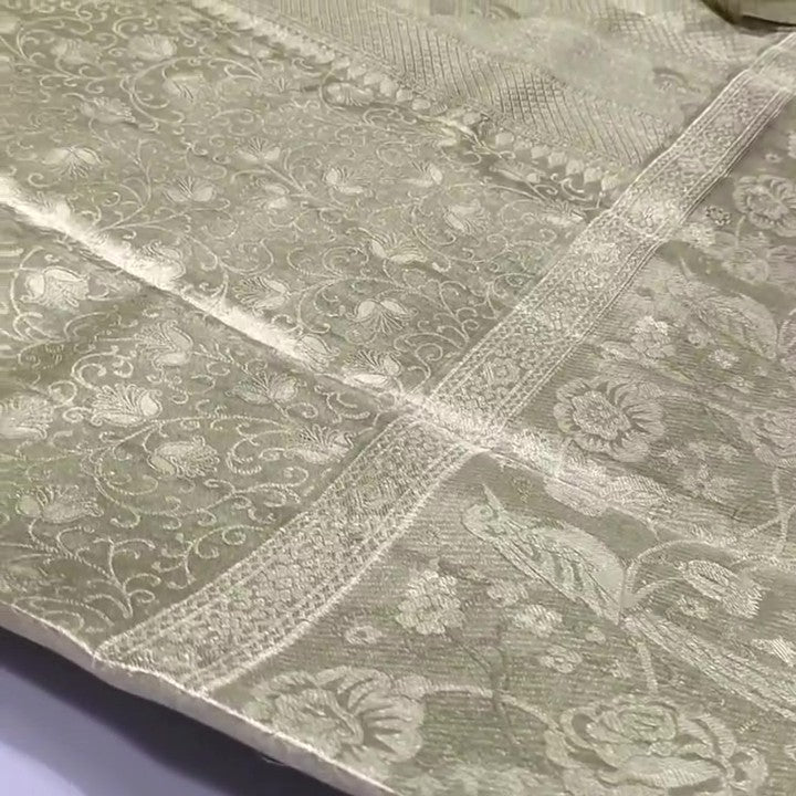 Ivory Kanchipuram Handloom Tissue Brocade Silk Saree