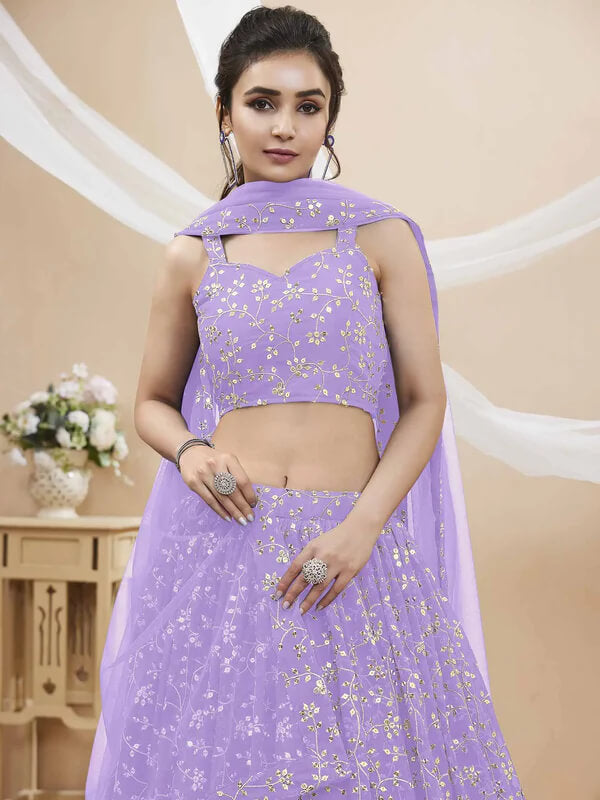 Lavender Georgette Lehenga with Sequins & Zari Work
