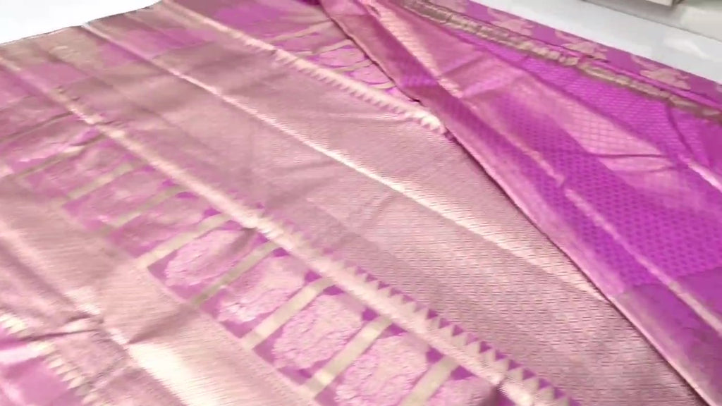 Hot Pink Kanchipuram Handloom Tissue Brocade Silk Saree