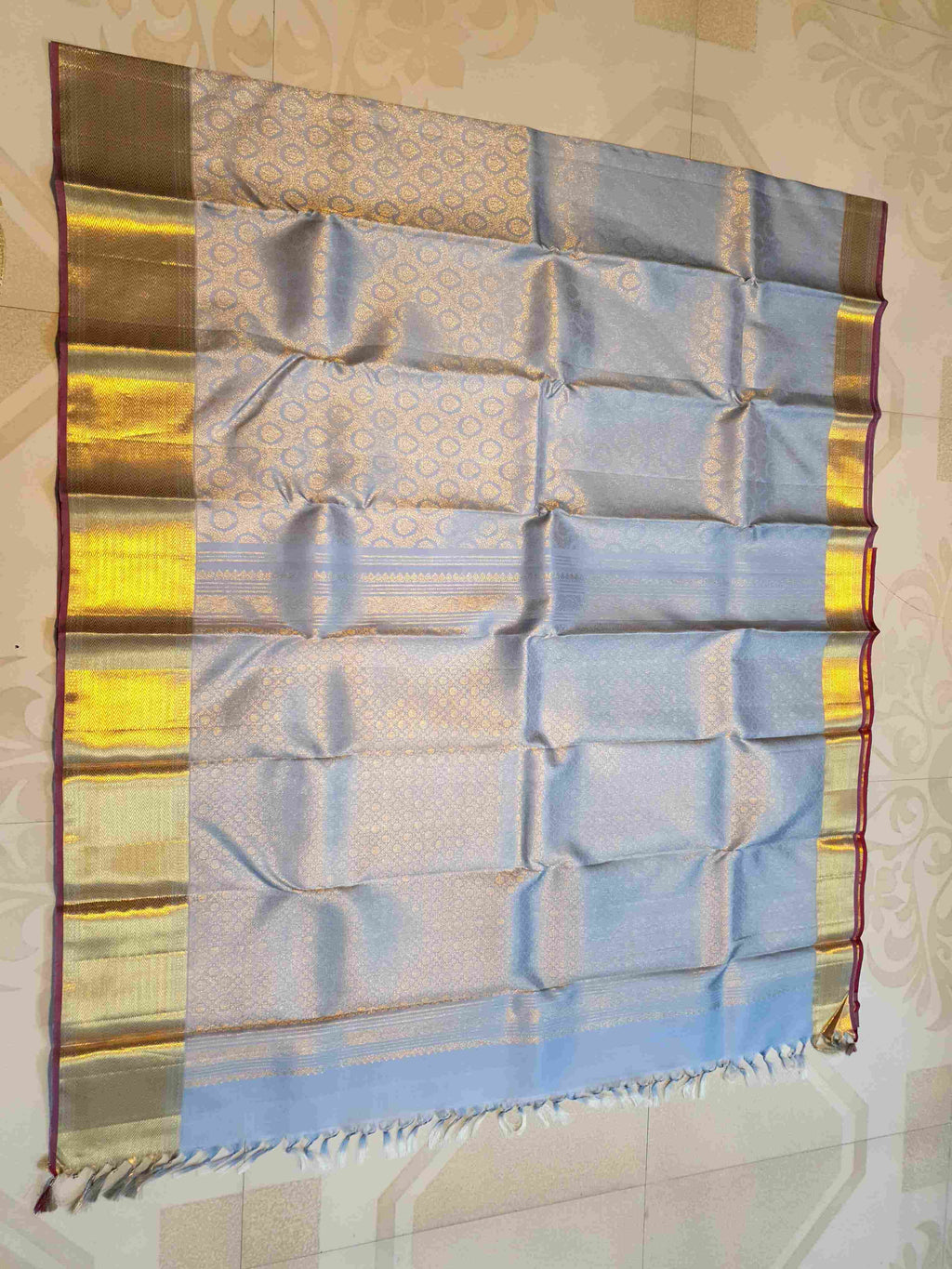 Powder Blue Kanchipuram Handloom 2G Gold Pattu Silk Saree