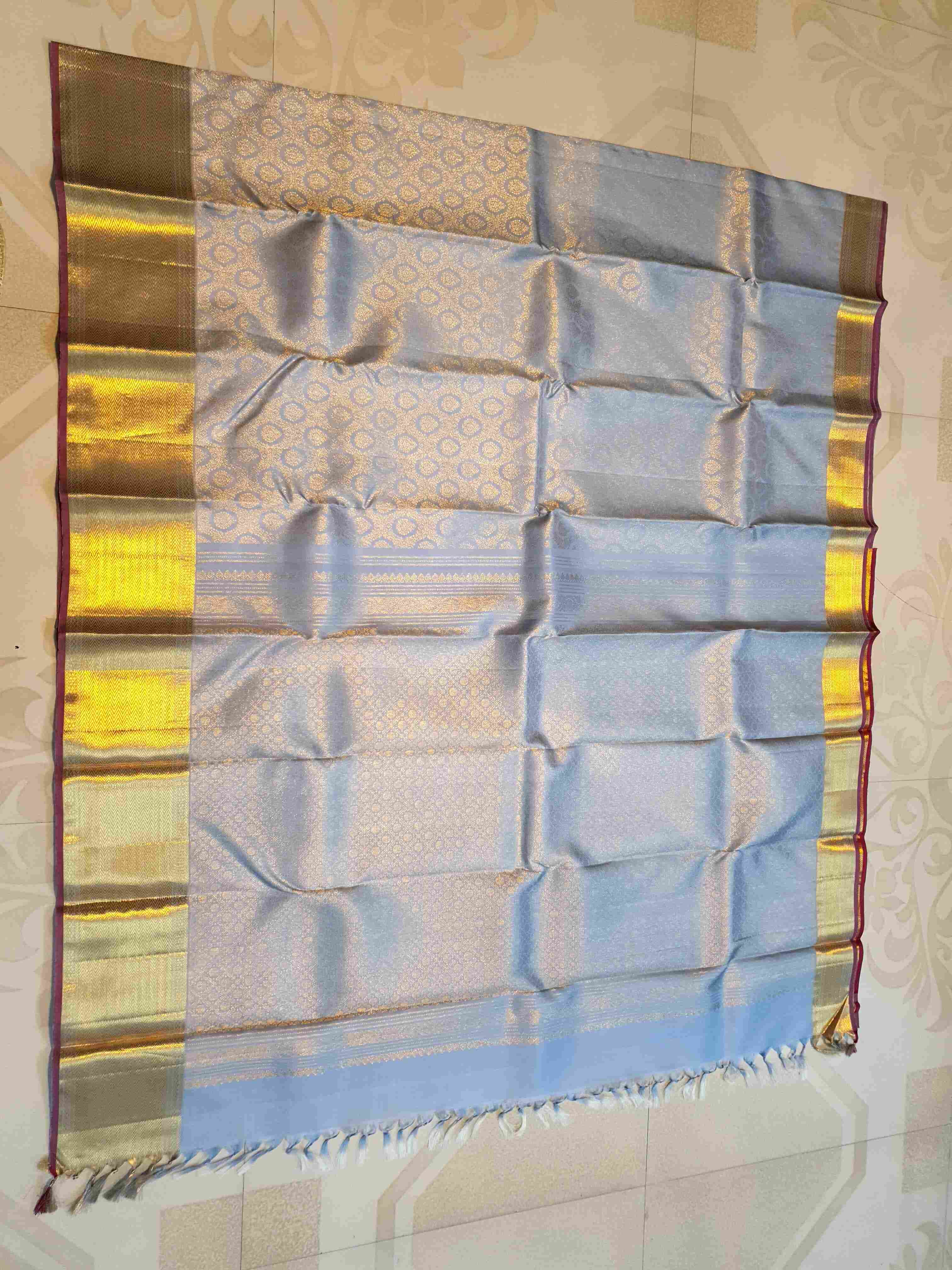 Powder Blue Kanchipuram Handloom 2G Gold Pattu Silk Saree