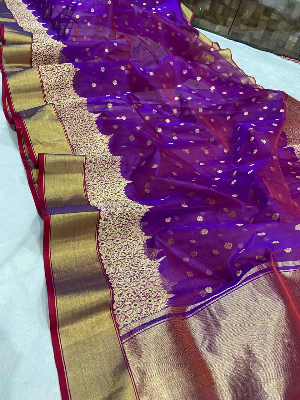 Dual Tone Purple Chanderi Handloom Katan Silk Meenakari Saree