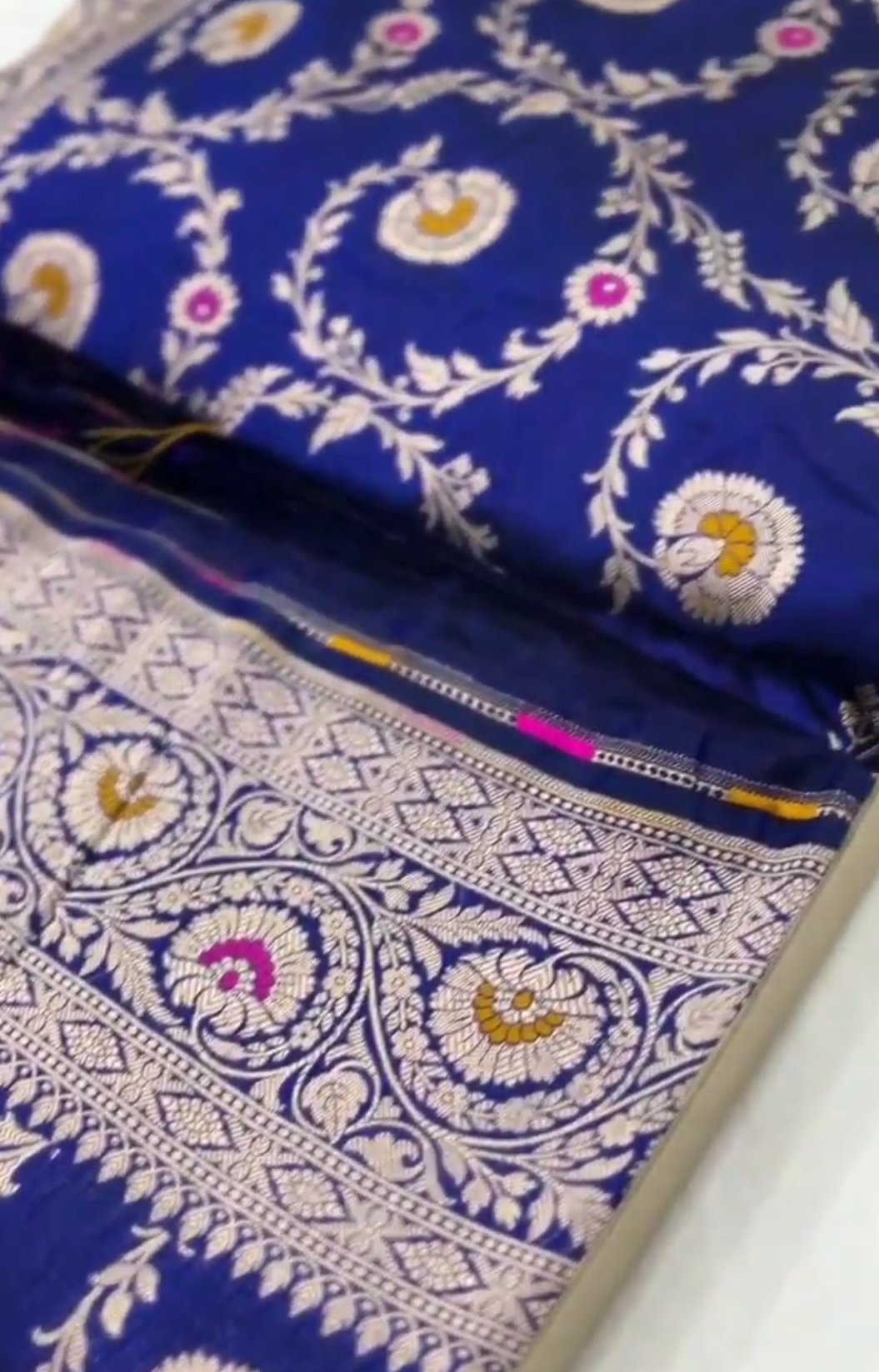 Azure Blue Banarasi Handloom Katan Silk Meenakari Saree