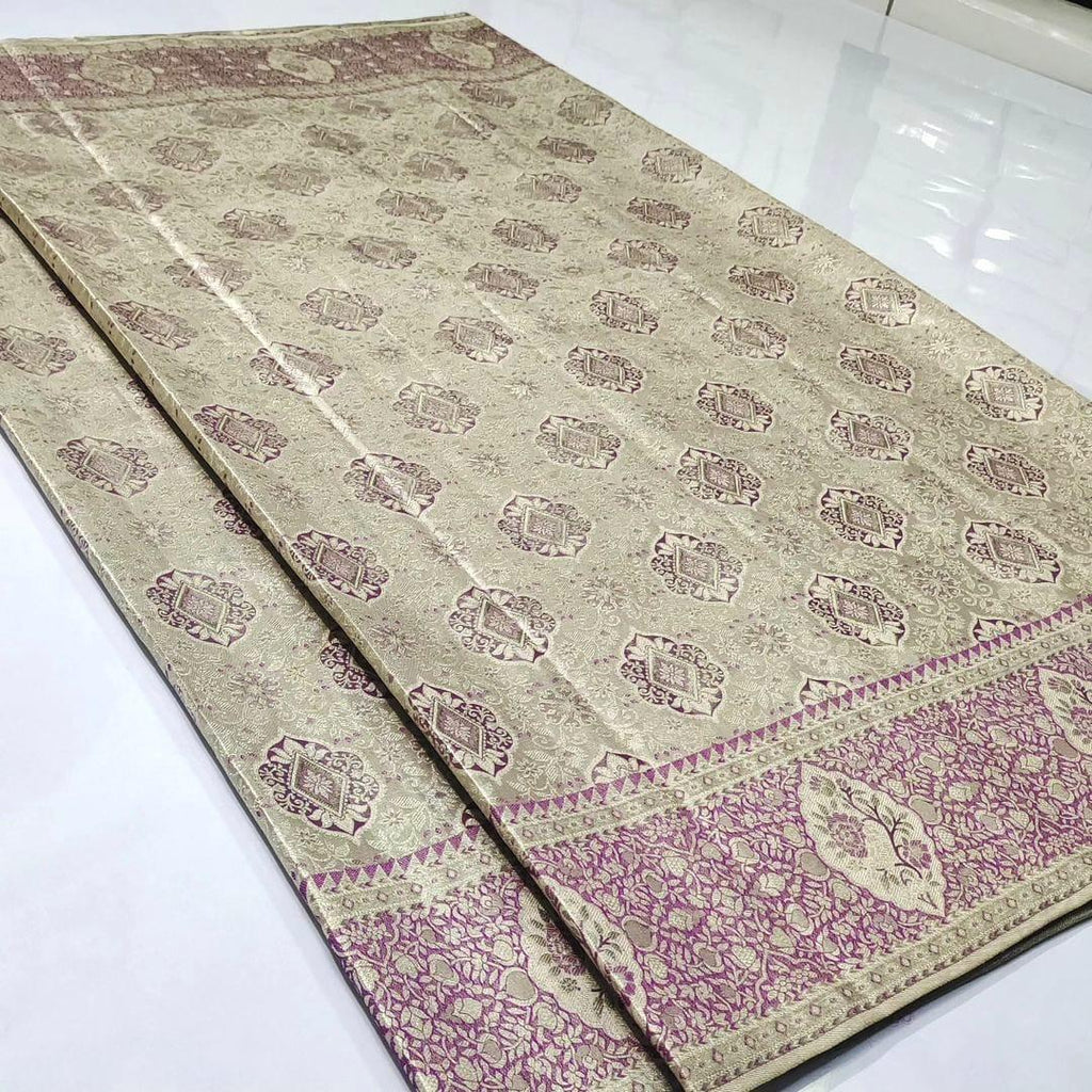 Beige Kanchipuram Handloom Tissue Brocade Silk Saree