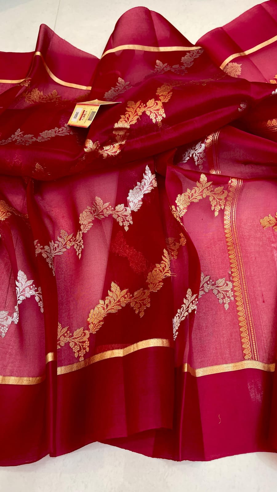 Rustic Red Banarasi Handloom Kora Organza Silk Saree
