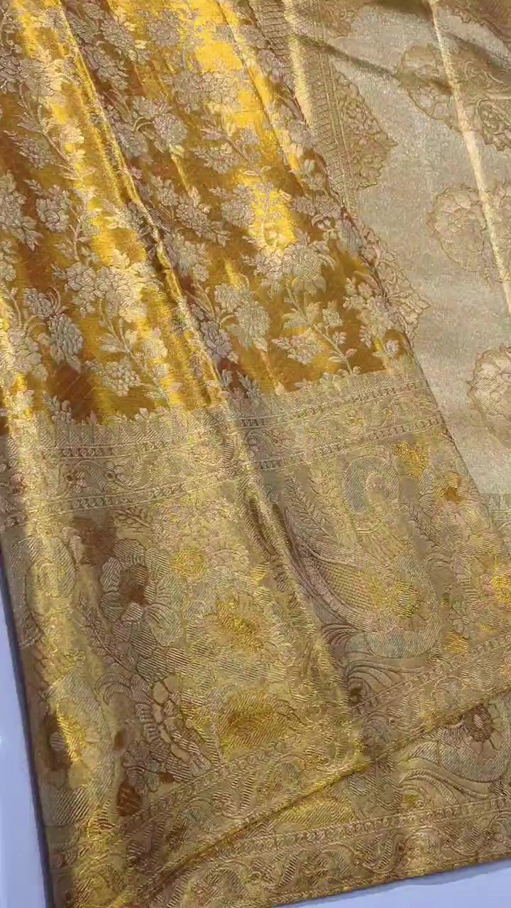 Gold Kanchipuram Handloom Tissue Brocade Silk Bridal Saree
