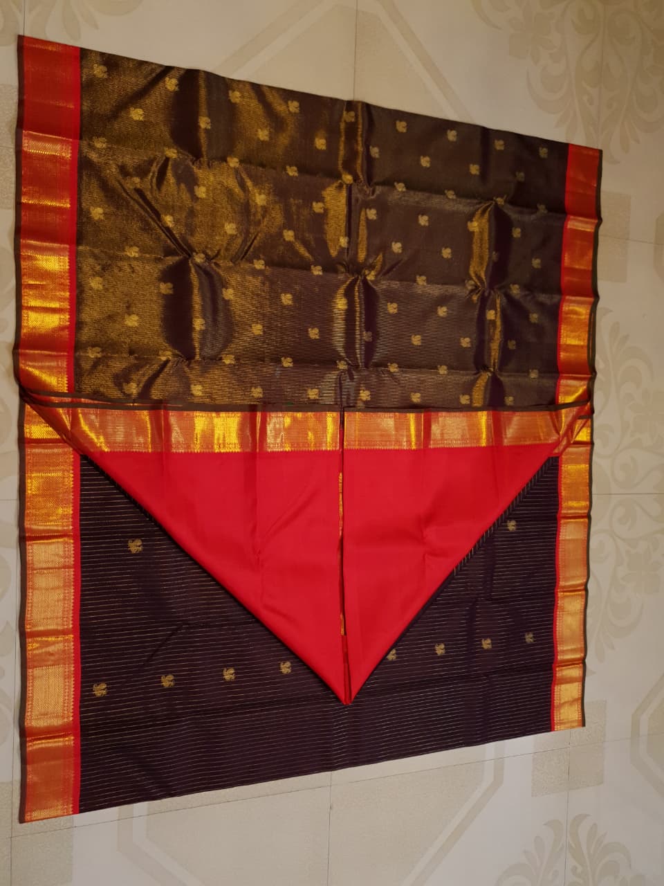 Wine Kanchipuram Handloom 3G Gold Vairaoosi Korvai Silk Saree