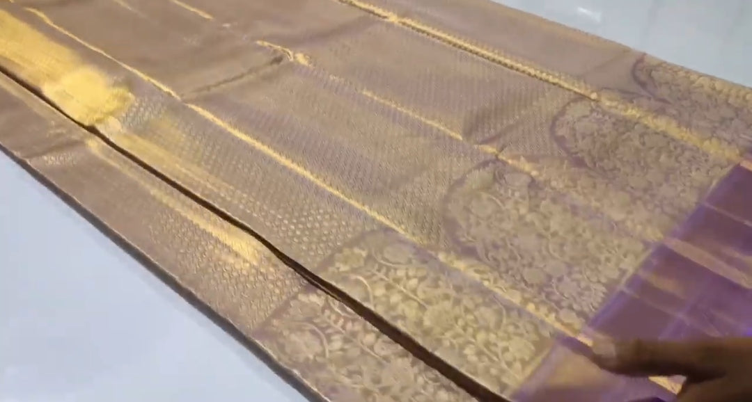 Lavender Kanchipuram Handloom Tissue Brocade Silk Saree