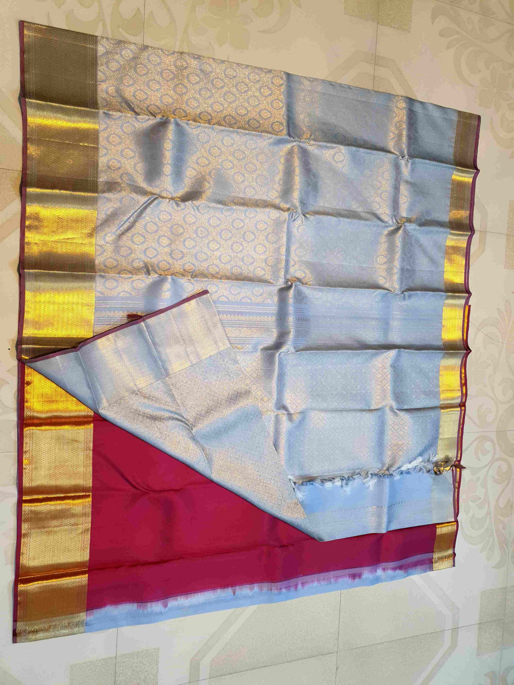 Powder Blue Kanchipuram Handloom 2G Gold Pattu Silk Saree