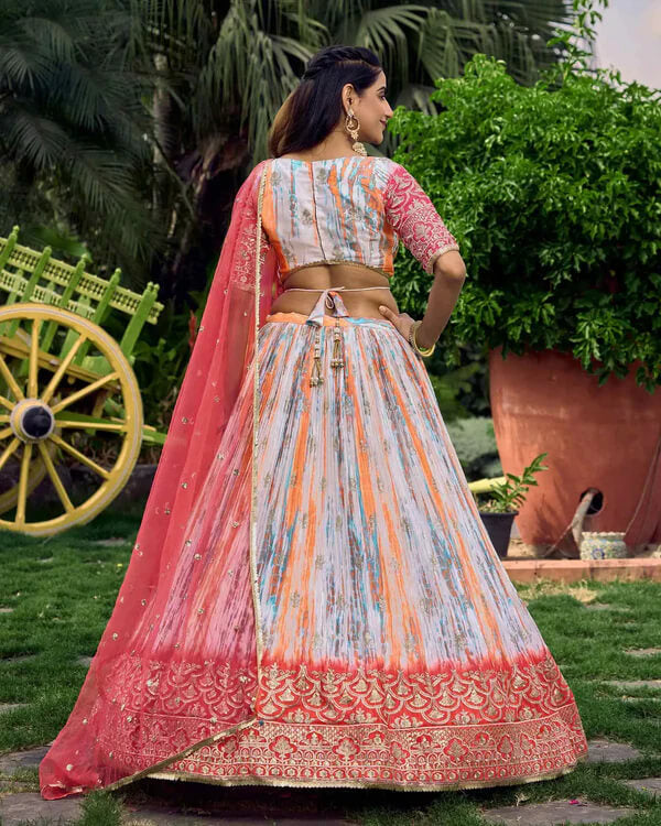 Pink Multi-Color Lehenga with Sequins, Zari & Digital Print
