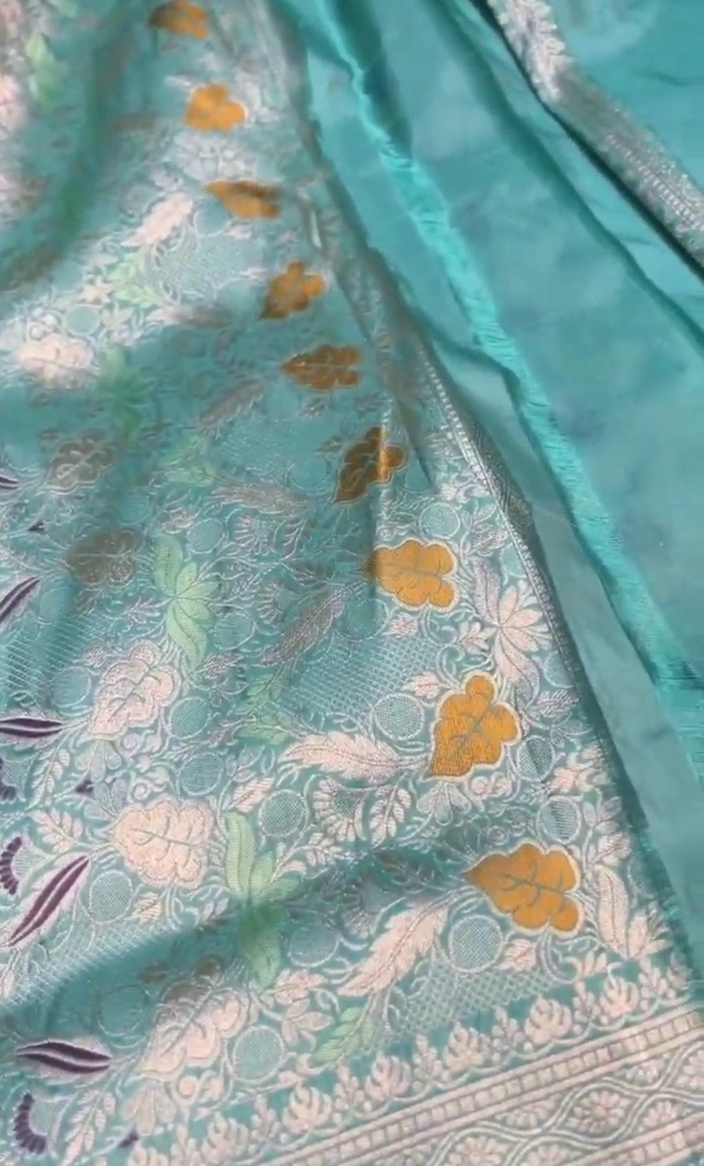 Dual Tone Turquoise Banarasi Handloom Katan Silk Meenakari Saree