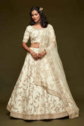 White Silk Lehenga with Thread, Zari & Sequins Work