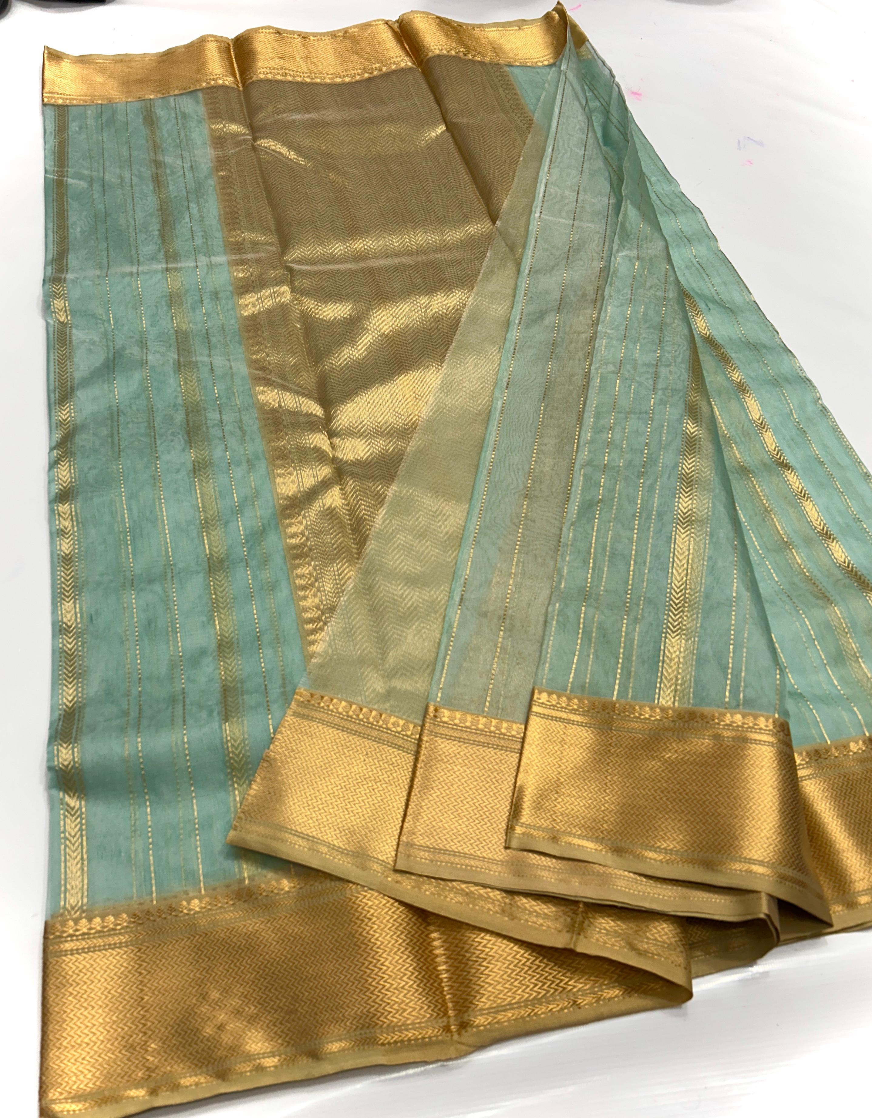 Pastel Green Chanderi Handloom Katan Silk Nakshi Saree