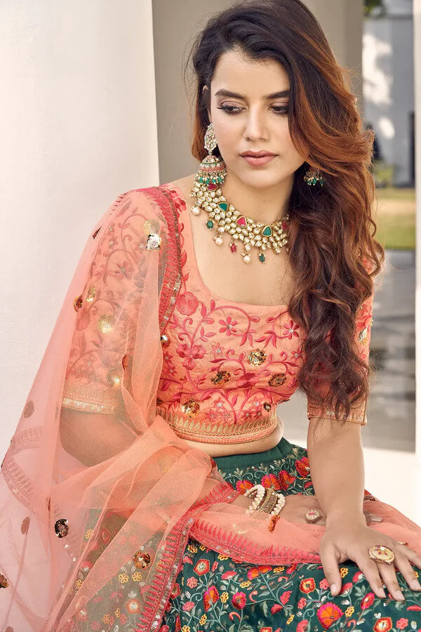 Graceful Green Art Silk Lehenga for Brides & Festive Wear