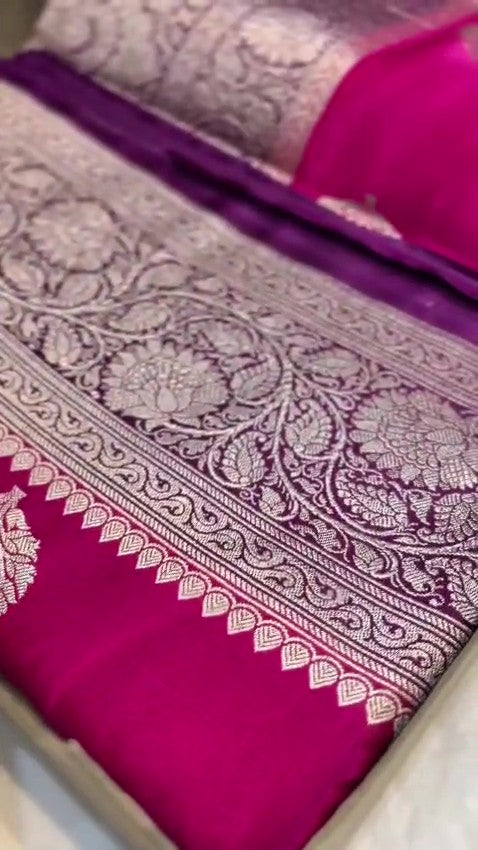 Hot Pink Banarasi Mashru Soft Silk Saree
