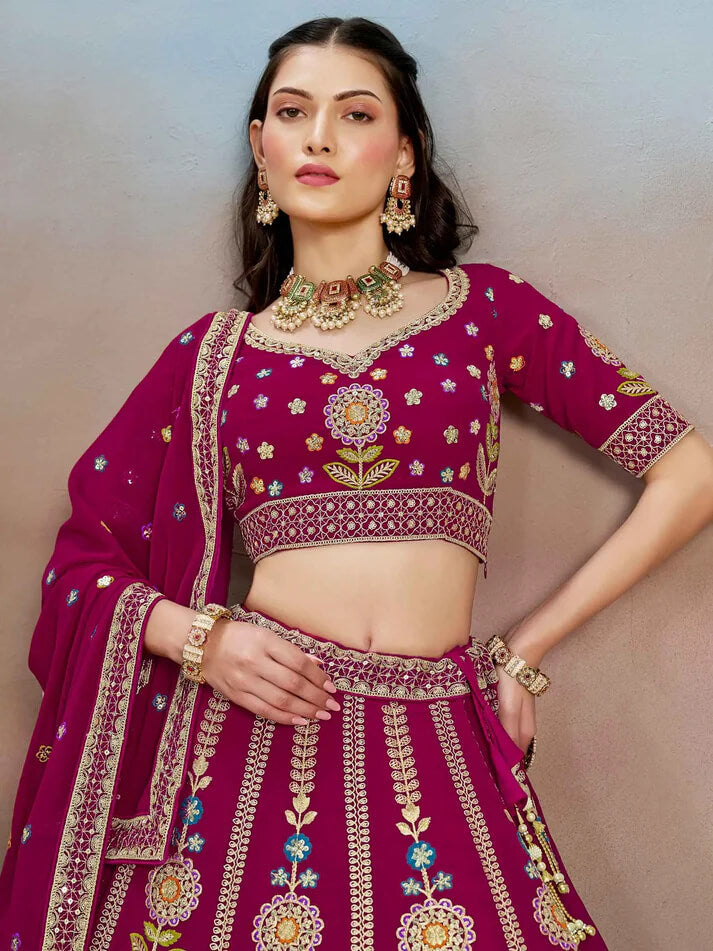 Pink Georgette Lehenga with Zari & Sequins Work