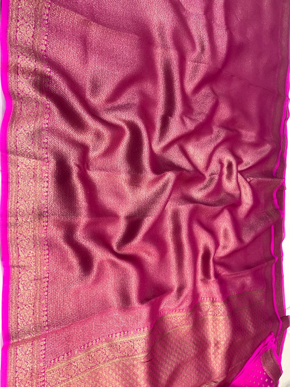 Hot Pink Banarasi Handloom Kora Organza Silk Saree