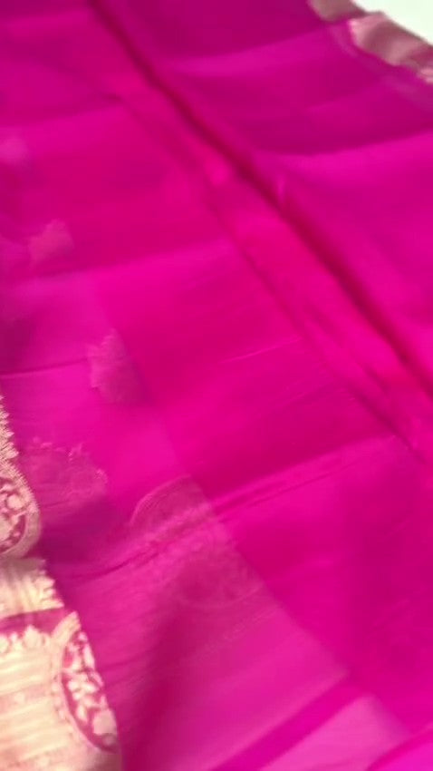 Hot Pink Banarasi Handloom Kora Organza Silk Saree