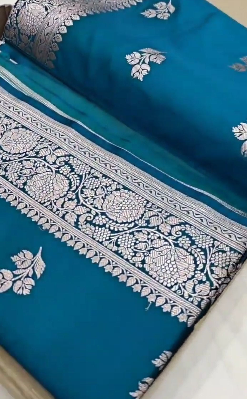 Blå Banarasi Mashru Blød Silkesaree
