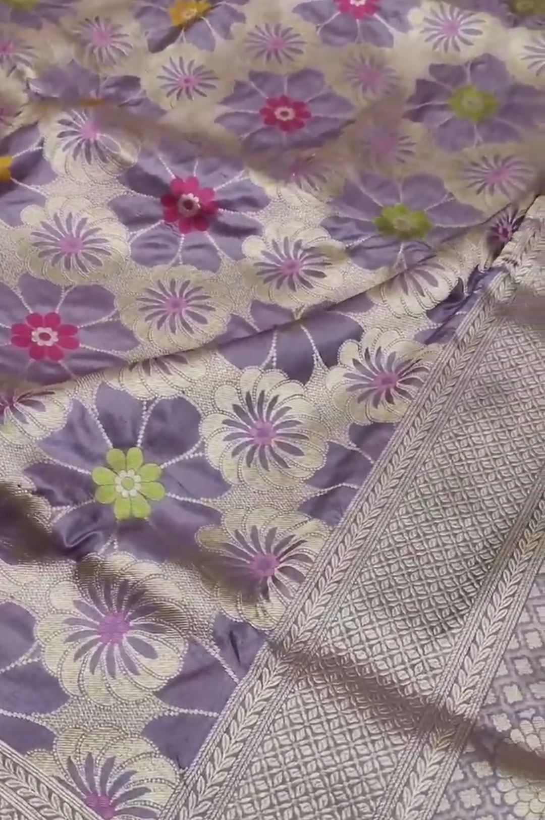 Lavender Banarasi Handloom Katan Silk Meenakari Saree
