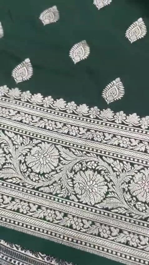 Bottle Green Banarasi Mashru Soft Silk Saree