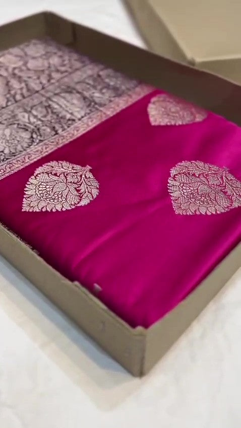 Hot Pink Banarasi Mashru Soft Silk Saree