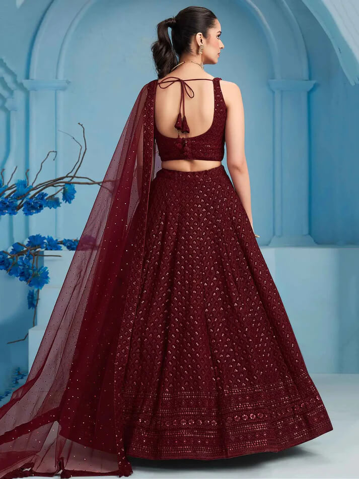 Maroon Designer Lehenga with Sequins & Dupatta