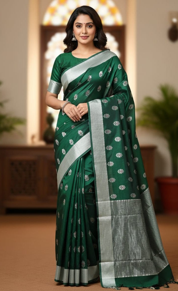 Flaske Grøn Chanderi Håndvæv Pattu Silk Meenakari Saree