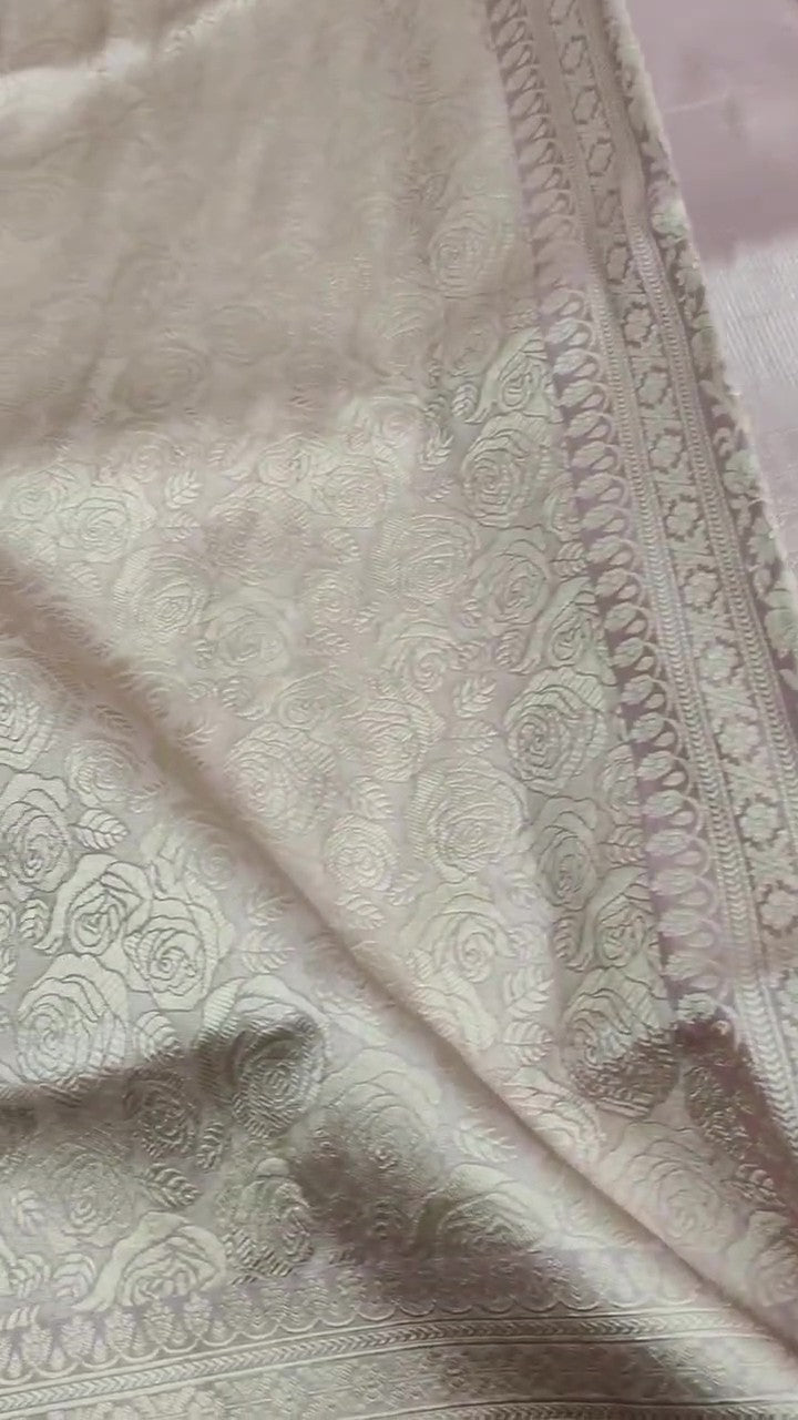 Pinkish Beige Banarasi Handloom Katan Silk Brocade Saree