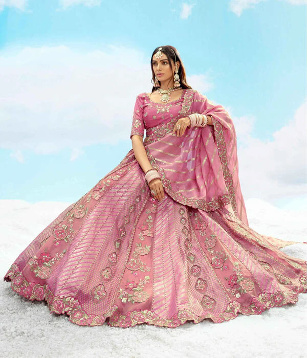 Beautiful Dull Pink Lehenga with Designer Patch Work