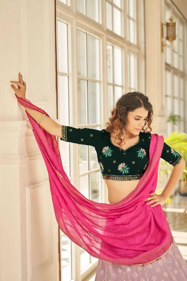 Dusty Pink Georgette Lehenga Choli with Thread & Sequence Work