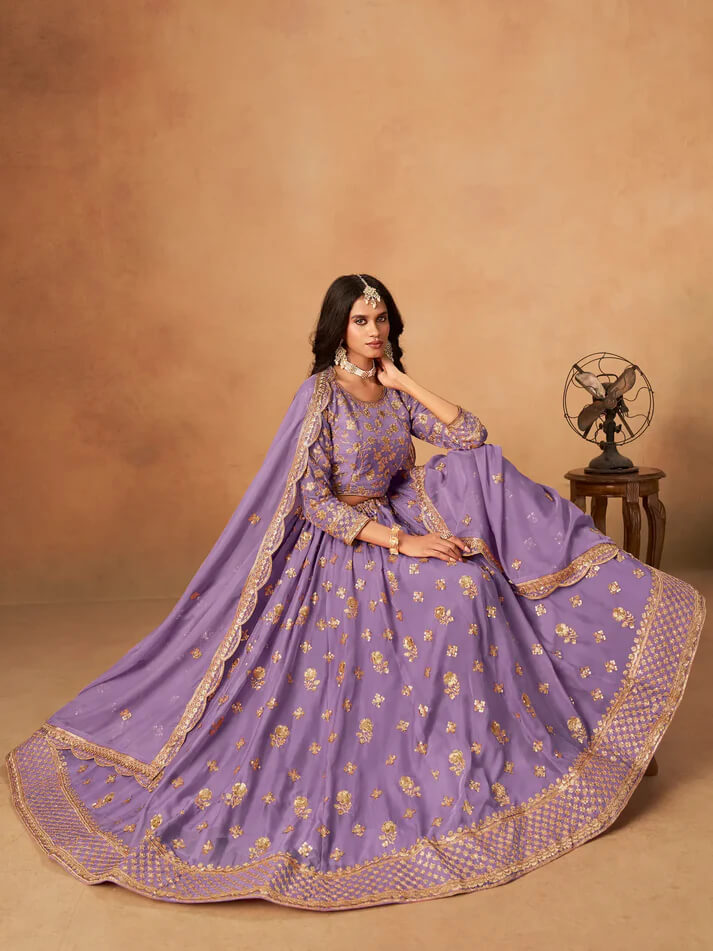 Lavender Organza Lehenga with Embroidery Work