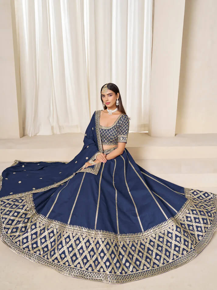 Navy Blue Art Silk Embroidered Lehenga Choli