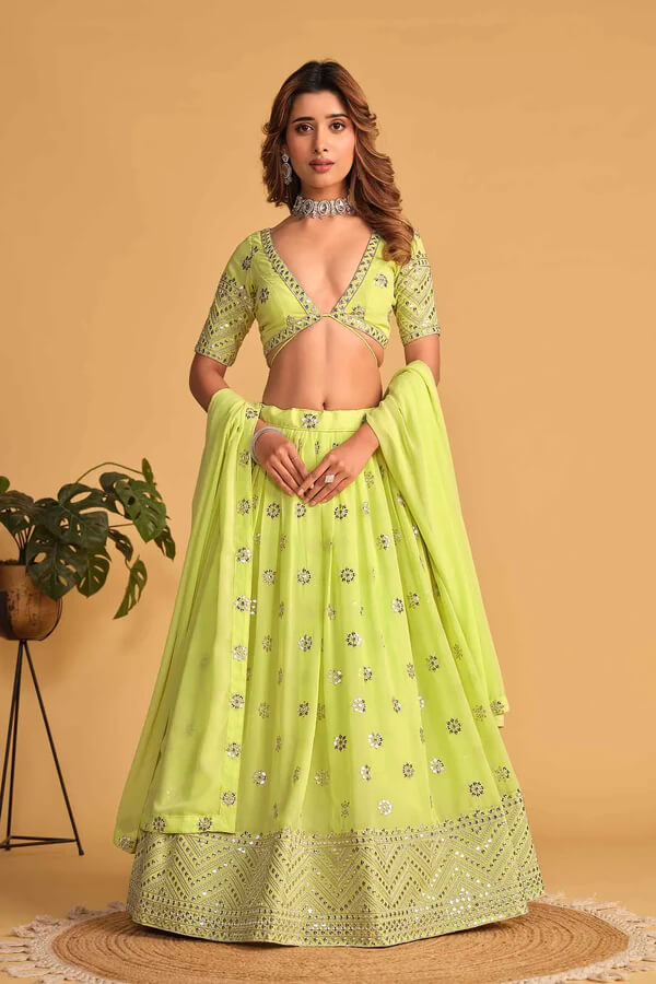 Neon Georgette Lehenga with Sequins & Zari Work