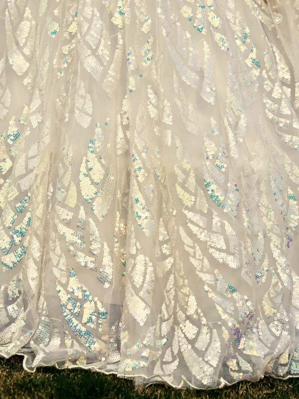 White Soft Net Lehenga with Sequins & Thread Work