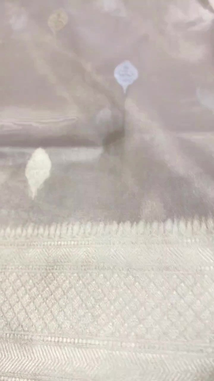 Metallic Gold Banarasi Handloom Tissue Silk Saree with Intricate Sona Rupa Gold and Silver Zari Work and Silk Mark Authenticity Tag.