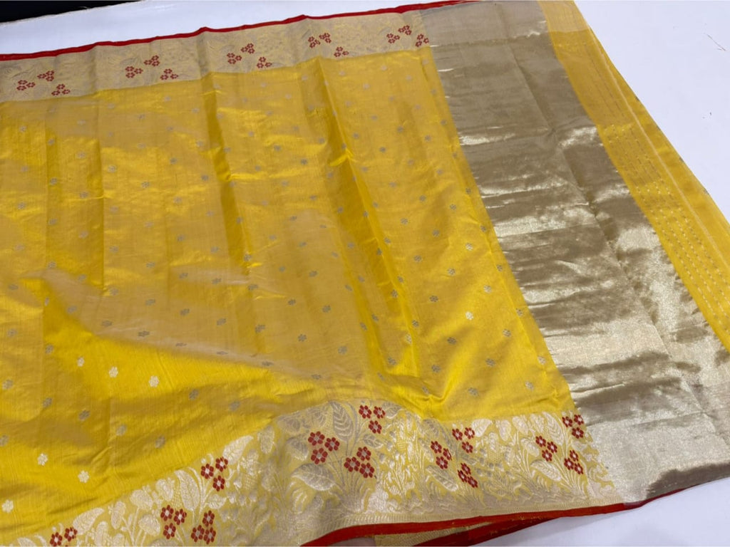 Gurkemeje Chanderi Handloom Pattu Silk Håndværk Saree