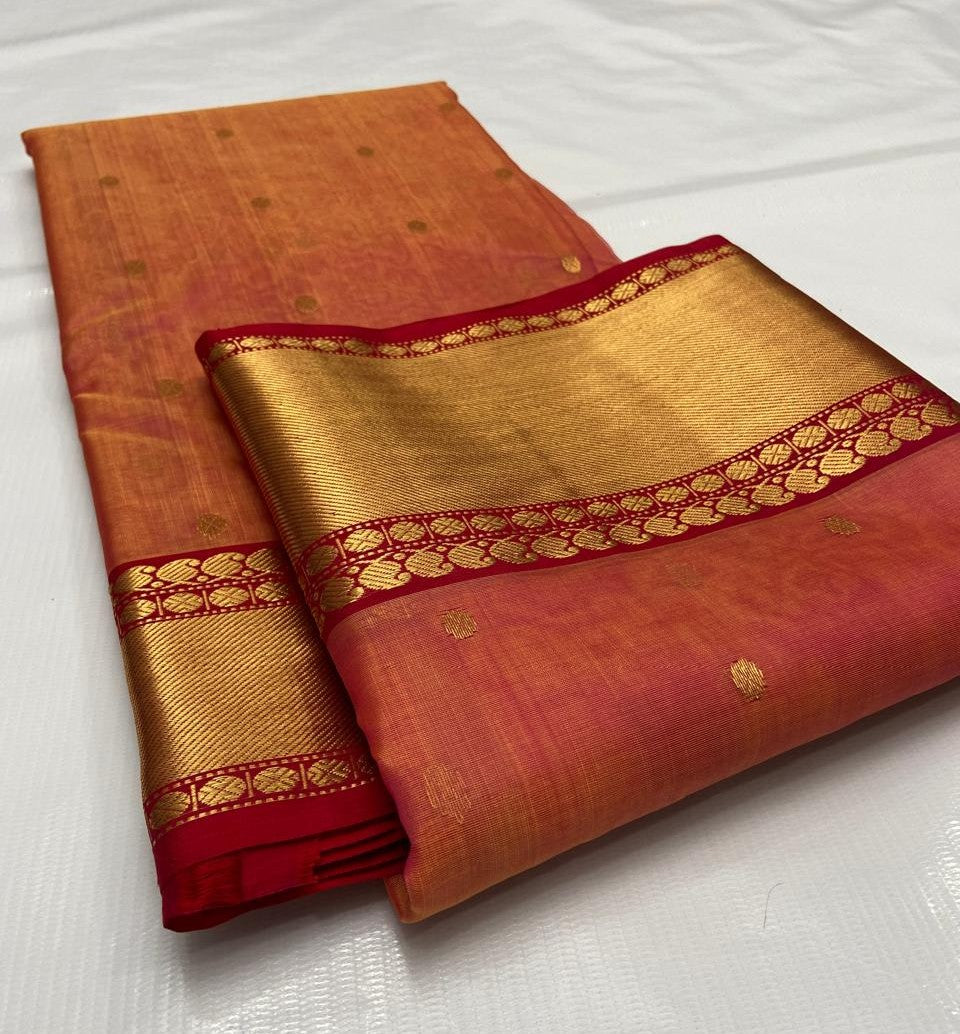Chilly Red Chanderi Handloom Katan Silk Nakshi Saree