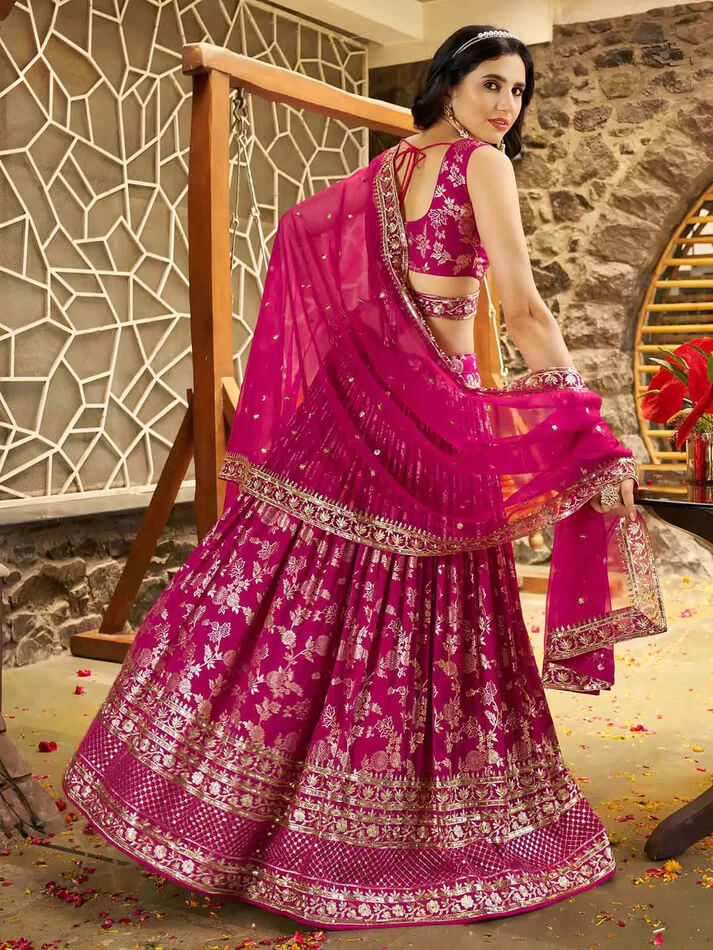 Rani Pink Jacquard Lehenga with Zari & Sequins Work