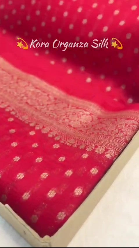 Red Banarasi Handloom Kora Organza Silk Saree