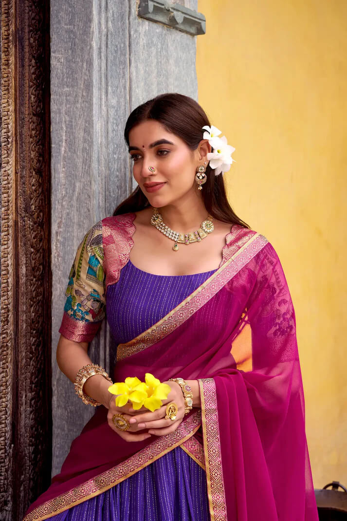 Purple Chanderi Lehenga with Kalamkari & Zari Work