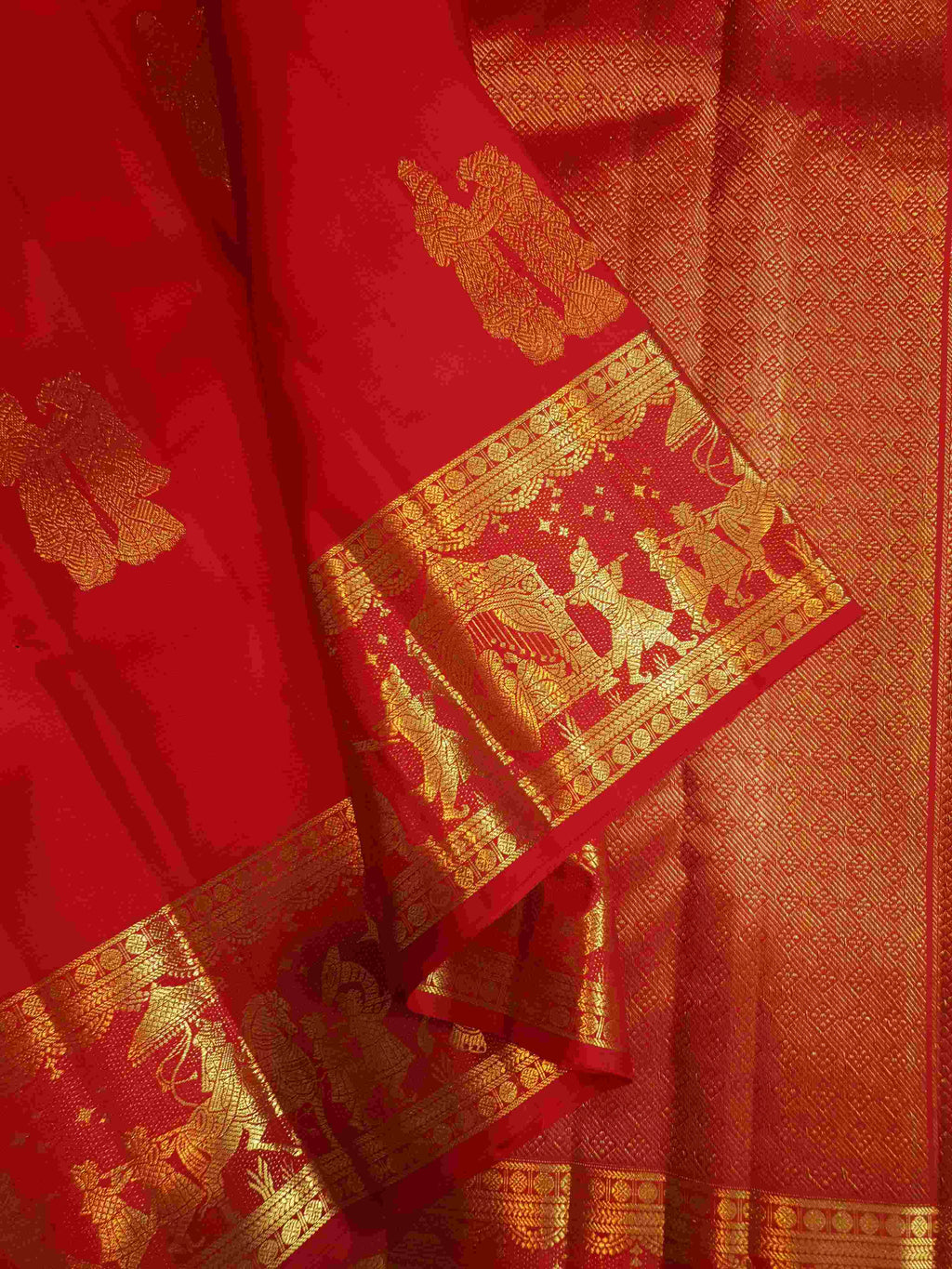 Chilly Red Kanchipuram Handloom 2G Gold Kalyana Pallakku Silk Saree