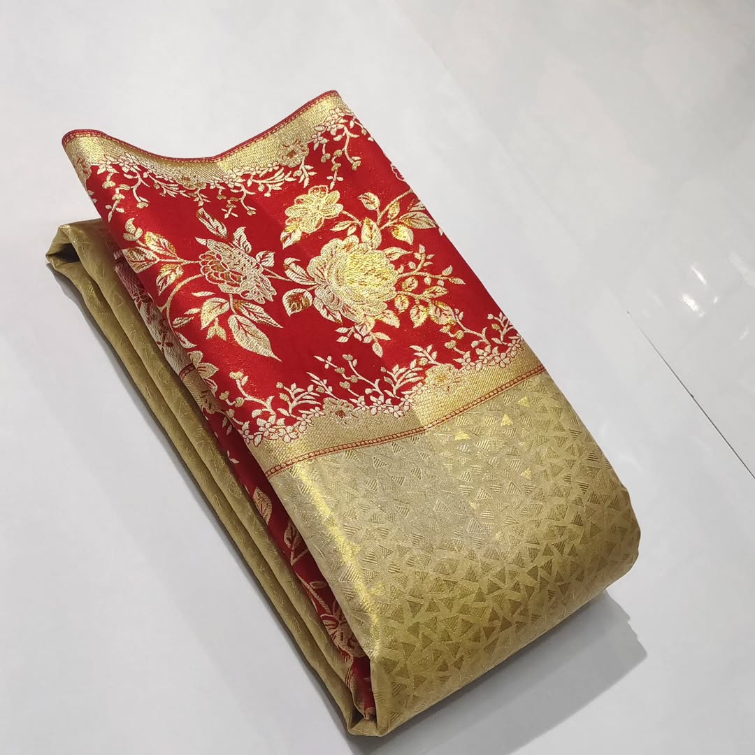 Gold Kanchipuram Handloom Tissue Brocade 1G Gold Bridal Saree