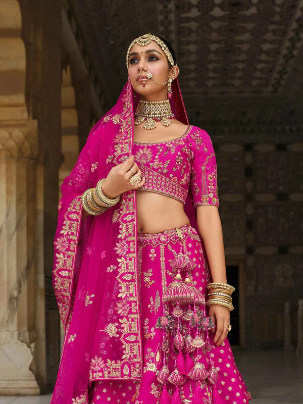 Elegant Dark Pink Lehenga for Brides with Two Dupattas
