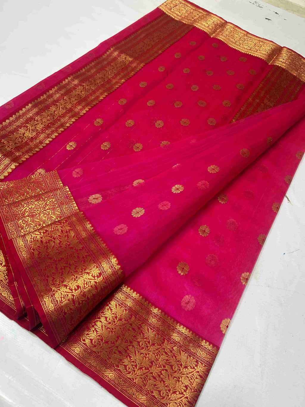Dark Pink Chanderi Handloom Katan Silk Saree