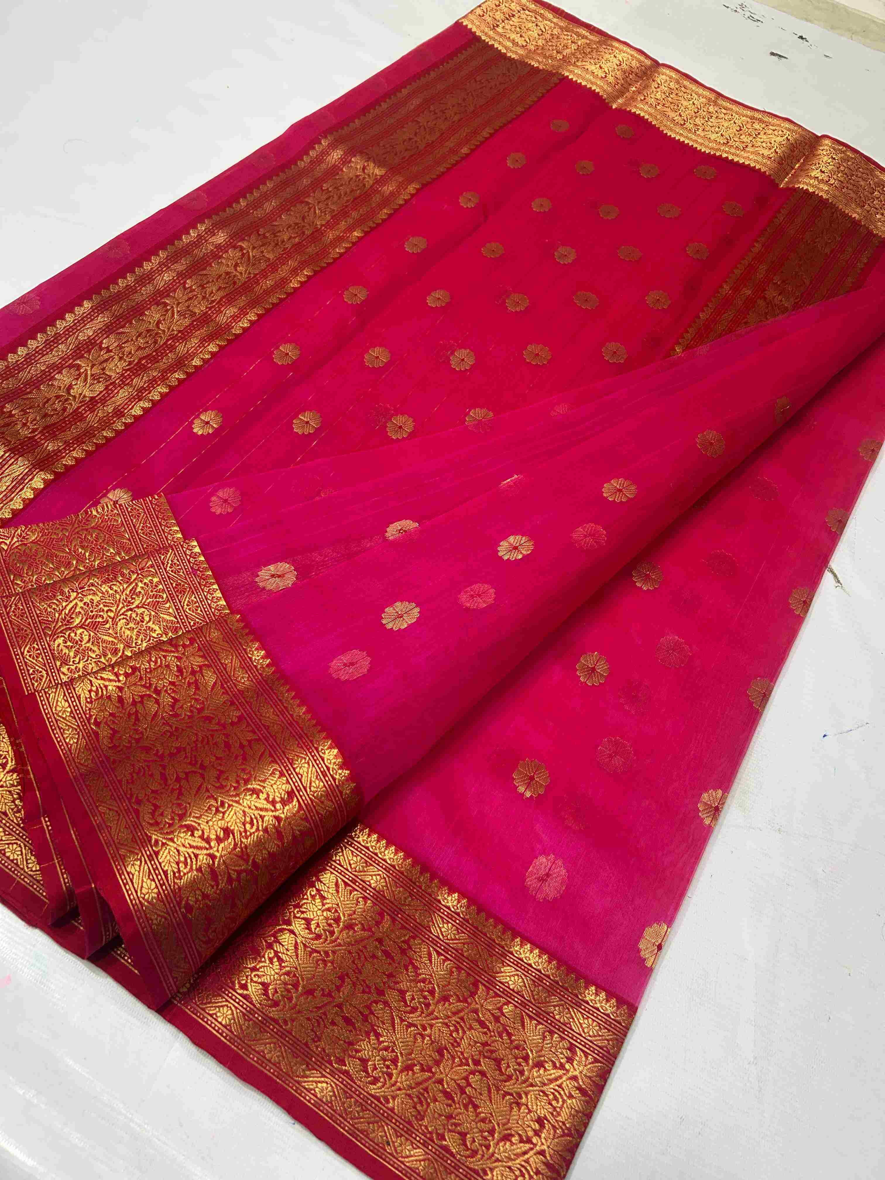 Dark Pink Chanderi Handloom Katan Silk Saree